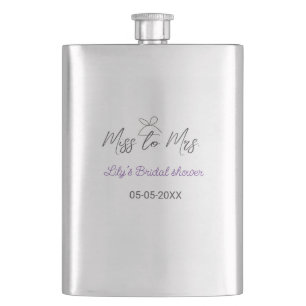 Miss to Mrs bridal shower add name date year bow Flask