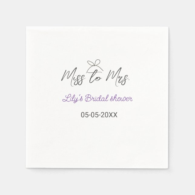 Miss to Mrs bridal shower add name date year bow Napkins (Front)