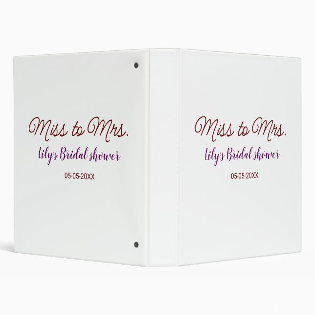 Miss to Mrs bridal shower add name date year simpl 3 Ring Binder (Background)
