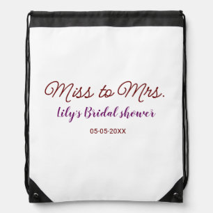 Miss to Mrs bridal shower add name date year simpl Drawstring Bag