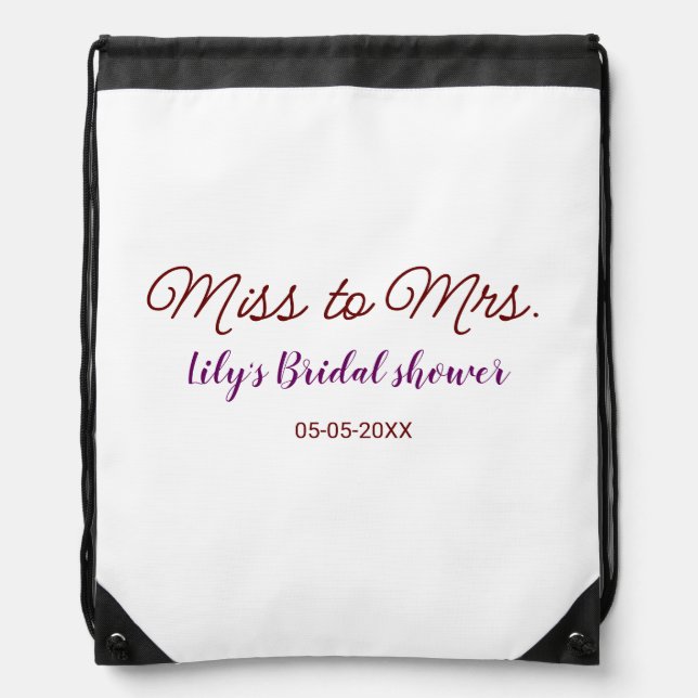 Miss to Mrs bridal shower add name date year simpl Drawstring Bag (Front)