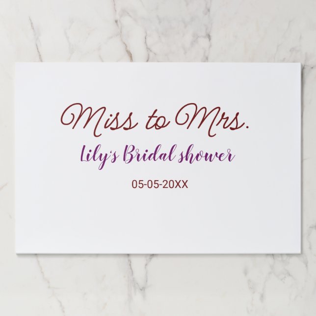 Miss to Mrs bridal shower add name date year simpl Paper Pad (Front)