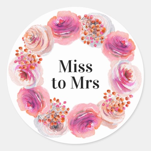 Miss to Mrs Bridal Shower Bright Floral Classic Round Sticker