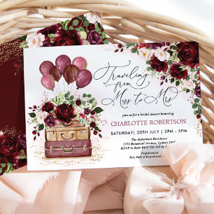 Miss to Mrs Bridal Shower Burgundy Floral Balloons Invitation