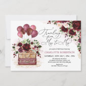Miss to Mrs Bridal Shower Burgundy Floral Balloons Invitation (Front)