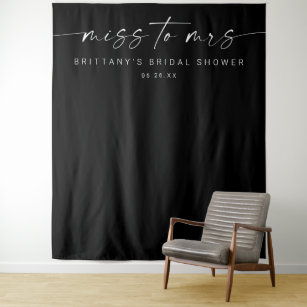 Miss to Mrs Bridal Shower Decor Backdrop Black