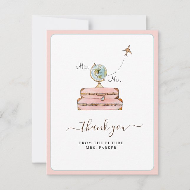 Miss to Mrs. Bridal shower Flat  Thank You Card (Front)