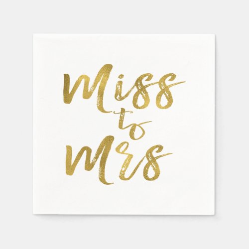 Miss to Mrs Bridal Shower Gold Foil Script Paper Napkins