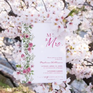 Miss to Mrs. Bridal Shower Hot Pink Floral  Invitation