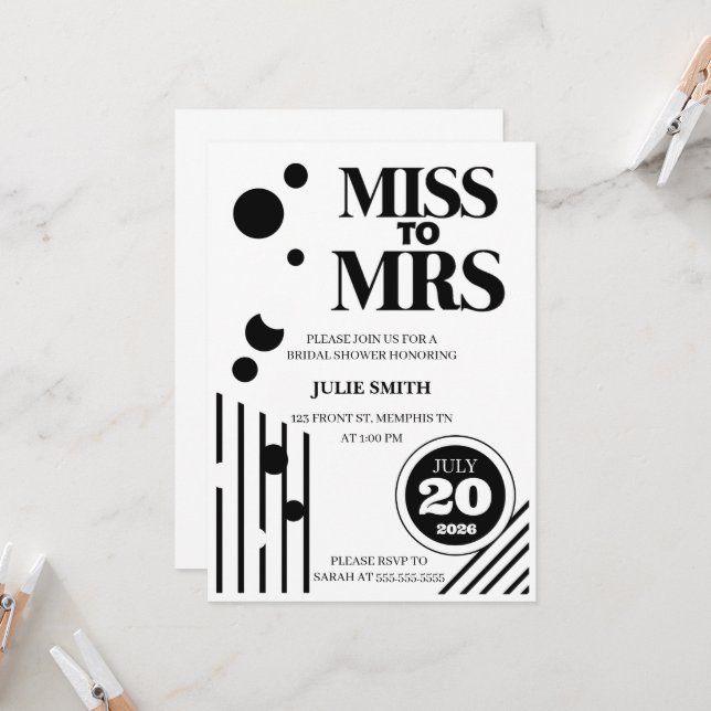 Miss to Mrs Bridal Shower Invitation (Front/Back In Situ)