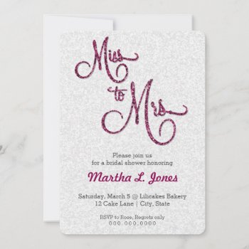 Miss To Mrs Bridal Shower Invitation Pink Glitter by LaurEvansDesign at Zazzle
