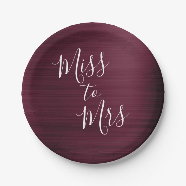 Miss to Mrs Bridal Shower Party Burgundy Paper Plates (Front)