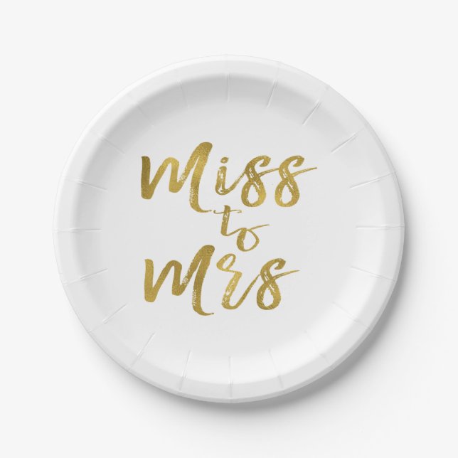 Miss to Mrs Bridal Shower Party Gold Foil Paper Plates (Front)