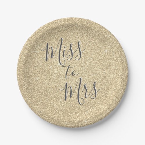 Miss to Mrs Bridal Shower Party Gold Glitter Paper Plates