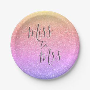 Miss to Mrs Bridal Shower Party Rainbow Glitter Paper Plates