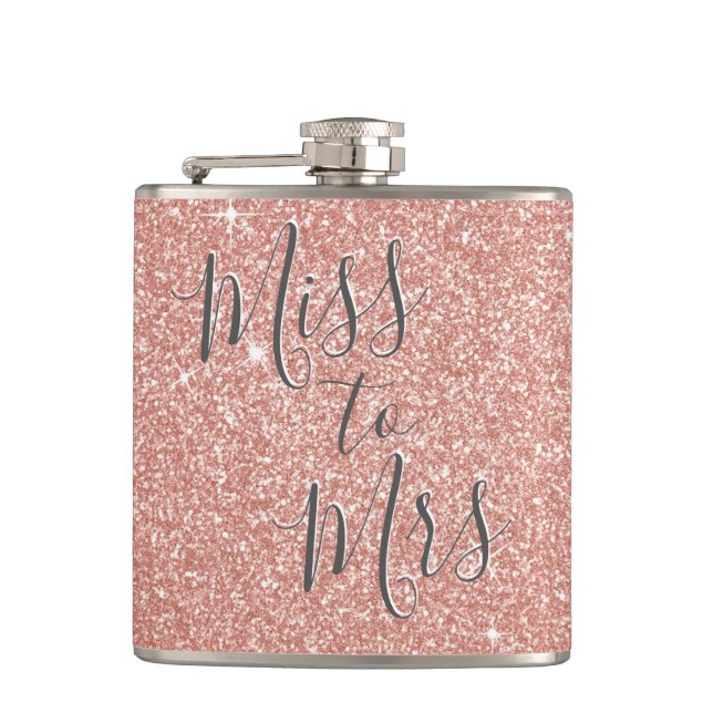 Miss to Mrs Bridal Shower Party Rose Gold Glitter Flask (Front)