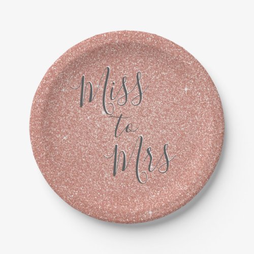 Miss to Mrs Bridal Shower Party Rose Gold Glitter Paper Plates
