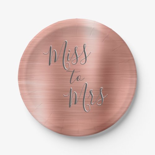 Miss to Mrs Bridal Shower Party Rose Gold Pink Paper Plates