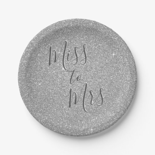 Miss to Mrs Bridal Shower Party Silver Glitter Paper Plates