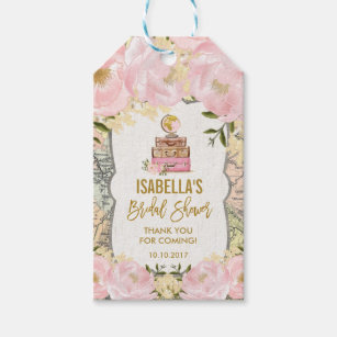 Miss to Mrs Bridal Shower Pink Floral Travel Favor Gift Tags