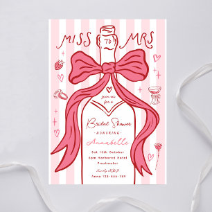 Miss to Mrs Bridal Shower Pink Ribbon Champagne  Invitation