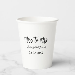 Miss to Mrs bridal shower stylish simple add name Paper Cups