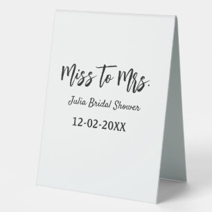 Miss to Mrs bridal shower stylish simple add name Table Tent