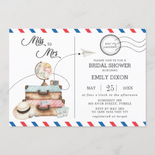 Miss to Mrs Bridal Shower Travel Voyage Postage Invitation