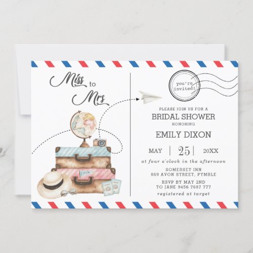Miss to Mrs Bridal Shower Travel Voyage Postage Invitation