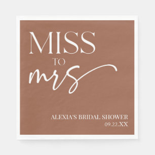 Miss To Mrs Brown Boho Bohemian Bridal Shower Napkins