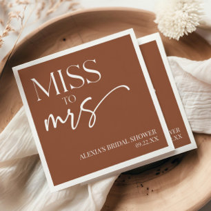 Miss To Mrs Brown Boho Bohemian Bridal Shower Napkins