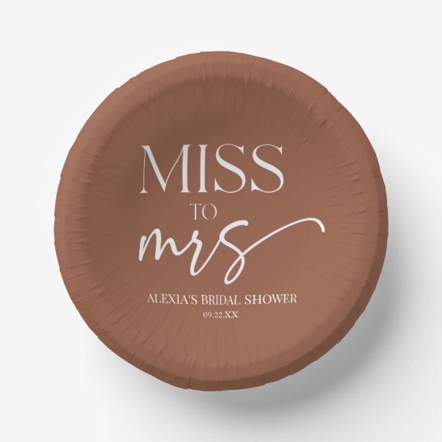 Miss To Mrs Brown Boho Bohemian Bridal Shower Paper Bowls (Front)
