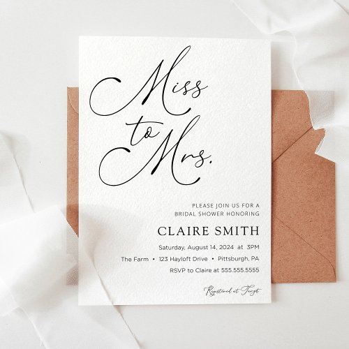 Miss to Mrs Calligraphy Bridal Shower invitation