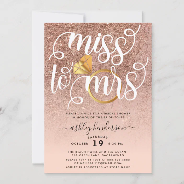Blush Gold Bridal Shower Invite From Miss to Mrs Bridal Shower Invitation Glitter Bachelorette Invite Printable Bachelorette Invitation
