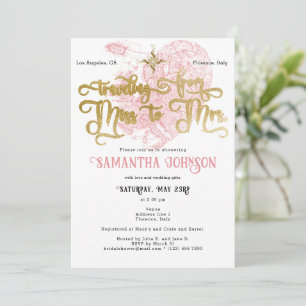 Miss to Mrs Chic Heart Map Travel Bridal Shower Invitation