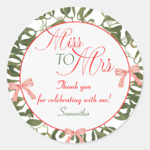 Miss to Mrs. Coquette Mistletoe Bridal Shower Classic Round Sticker