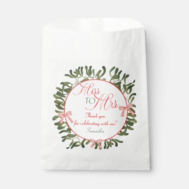 Miss to Mrs. Coquette Mistletoe Bridal Shower  Favor Bag (Front)