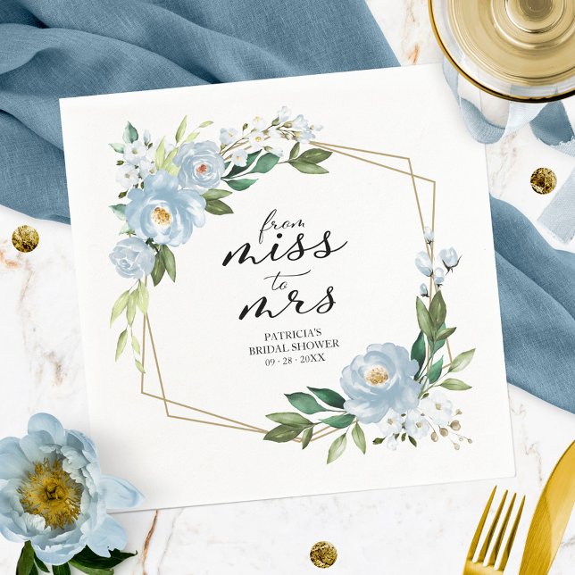 Miss to Mrs Dusty Blue Geometric Bridal Shower Napkins (Creator Uploaded)