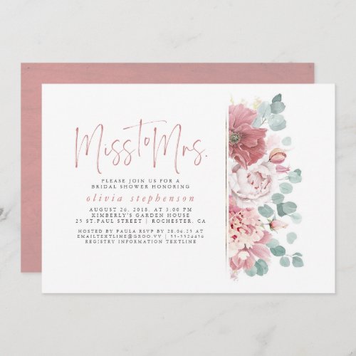 Miss to Mrs Dusty Pink Floral Bridal Shower Invitation