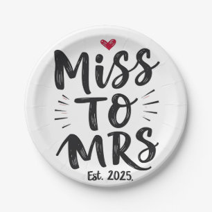 Miss to Mrs Est. 2025 Marriage Husband Wife Couple Paper Plates