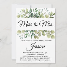 Miss to Mrs Eucalyptus Bridal Shower Invitation