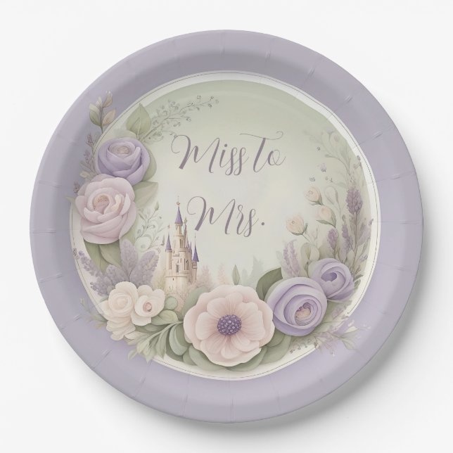 Miss to Mrs Floral Castle Wreath Paper Plates (Front)