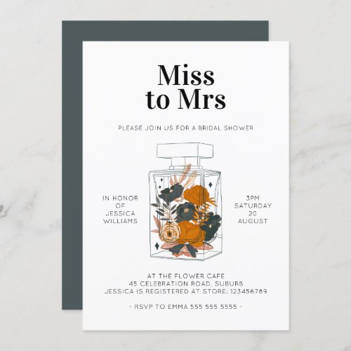 Miss to Mrs Floral Perfume Bridal Shower Blue Pink Invitation