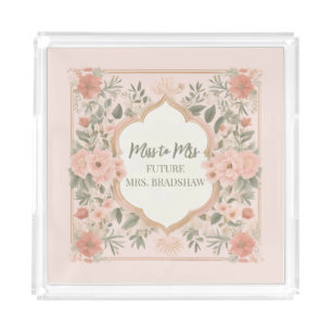 Miss to Mrs Floral Personalized Acrylic Tray