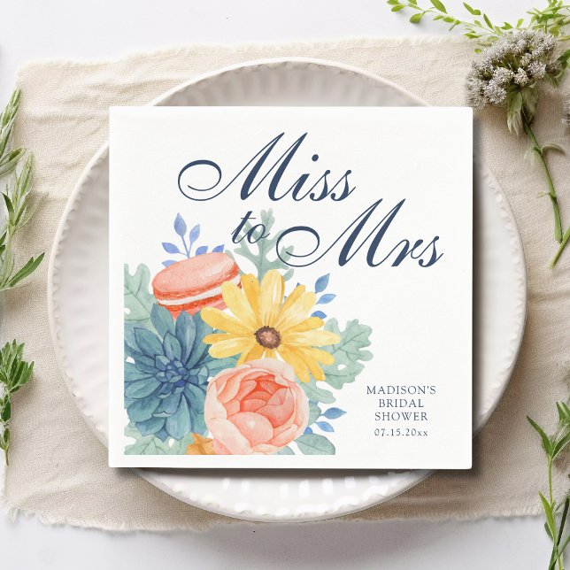 Miss To Mrs Floral Succulent Macaron Bridal Shower Napkins (Creator Uploaded)
