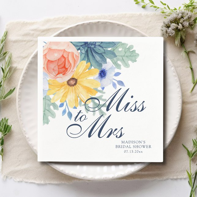 Miss To Mrs Floral Succulent Macaron Bridal Shower Napkins (Creator Uploaded)