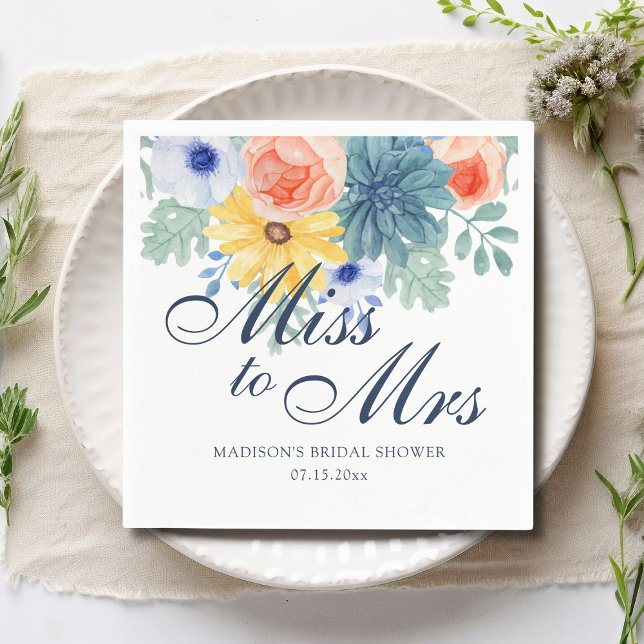 Miss To Mrs Floral Succulent Macaron Bridal Shower Napkins (Creator Uploaded)