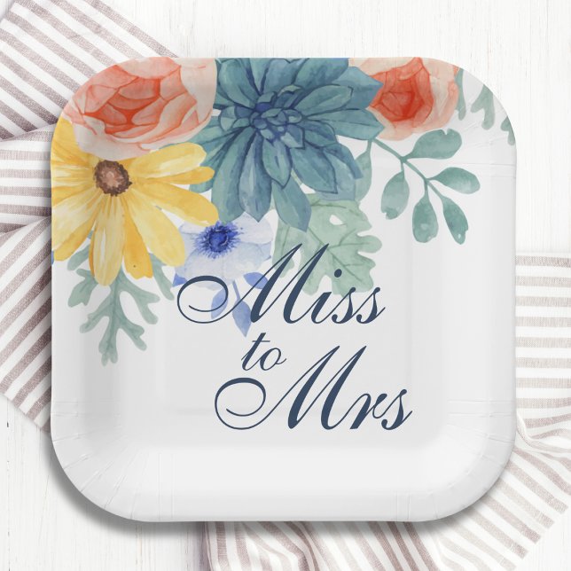 Miss To Mrs Floral Succulent Macaron Bridal Shower Paper Plates (Creator Uploaded)