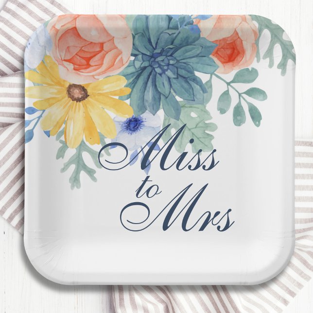 Miss To Mrs Floral Succulent Macaron Bridal Shower Paper Plates (Creator Uploaded)
