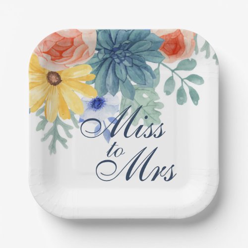 Miss To Mrs Floral Succulent Macaron Bridal Shower Paper Plates